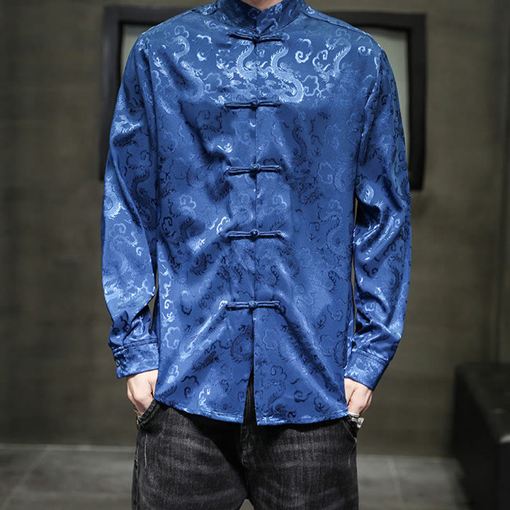 Buddha Stones Casual Drachenmuster Froschknopf Tang Anzug Leinen Herrenjacke Hemd - image 1