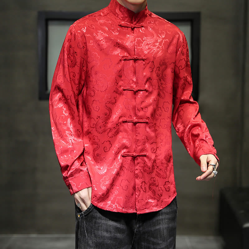 Buddha Stones Casual Drachenmuster Froschknopf Tang Anzug Leinen Herrenjacke Hemd - image 48