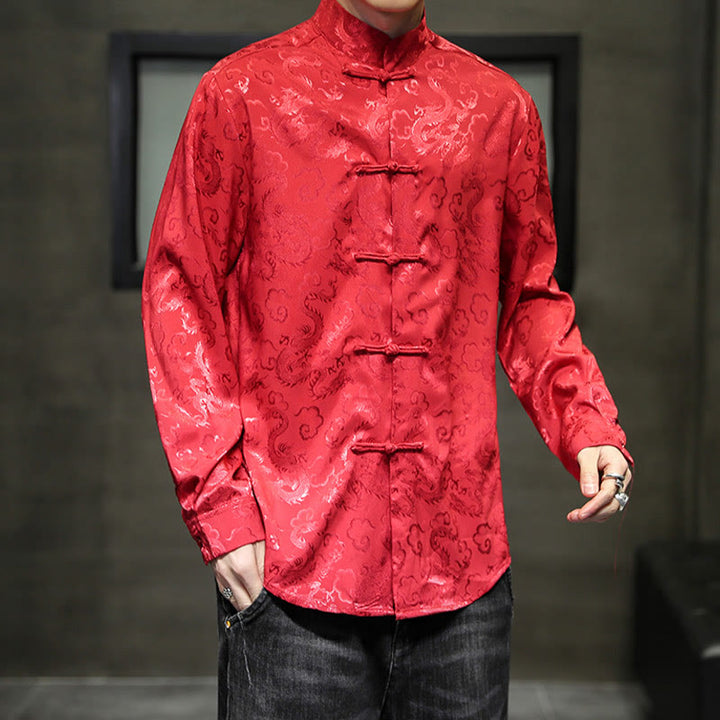 Buddha Stones Casual Drachenmuster Froschknopf Tang Anzug Leinen Herrenjacke Hemd - image 48