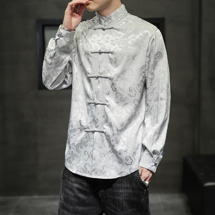 Buddha Stones Casual Drachenmuster Froschknopf Tang Anzug Leinen Herrenjacke Hemd - image 27