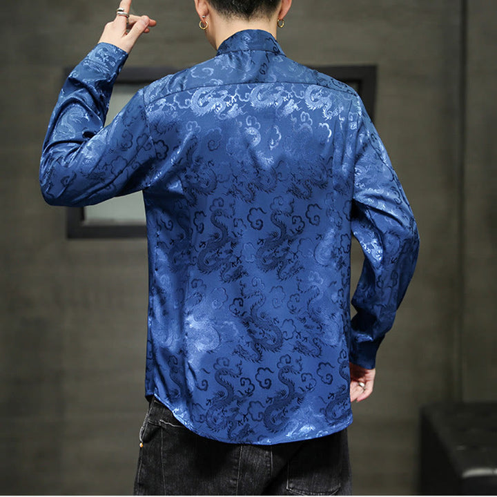 Buddha Stones Casual Drachenmuster Froschknopf Tang Anzug Leinen Herrenjacke Hemd - image 4