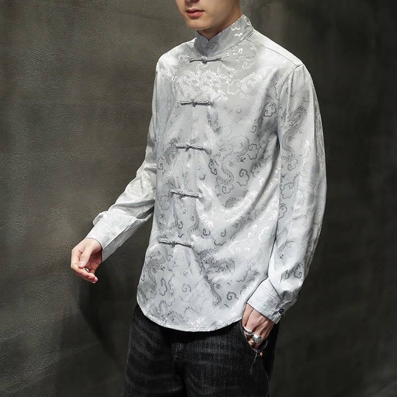 Buddha Stones Casual Drachenmuster Froschknopf Tang Anzug Leinen Herrenjacke Hemd - image 28