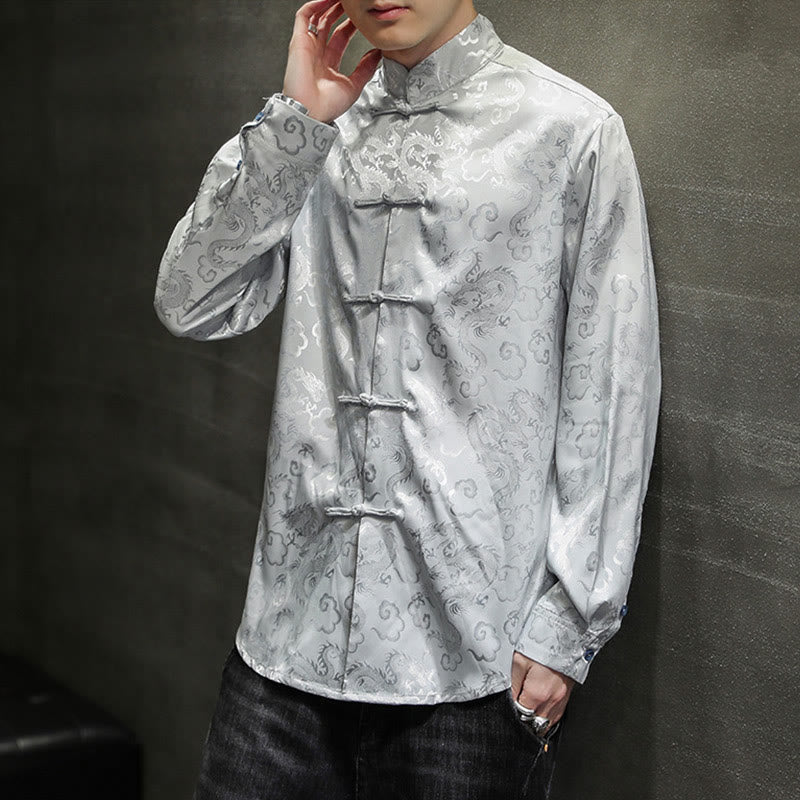 Buddha Stones Casual Drachenmuster Froschknopf Tang Anzug Leinen Herrenjacke Hemd - image 23