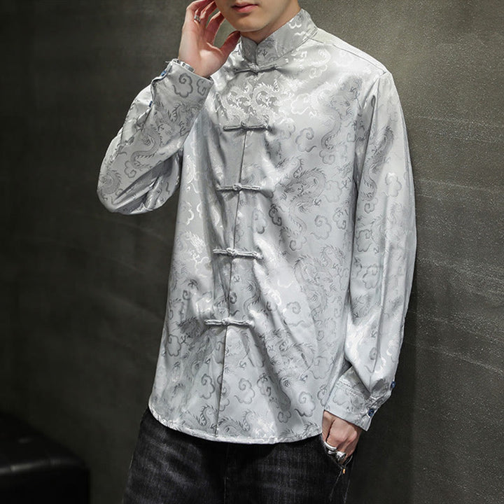 Buddha Stones Casual Drachenmuster Froschknopf Tang Anzug Leinen Herrenjacke Hemd - image 23