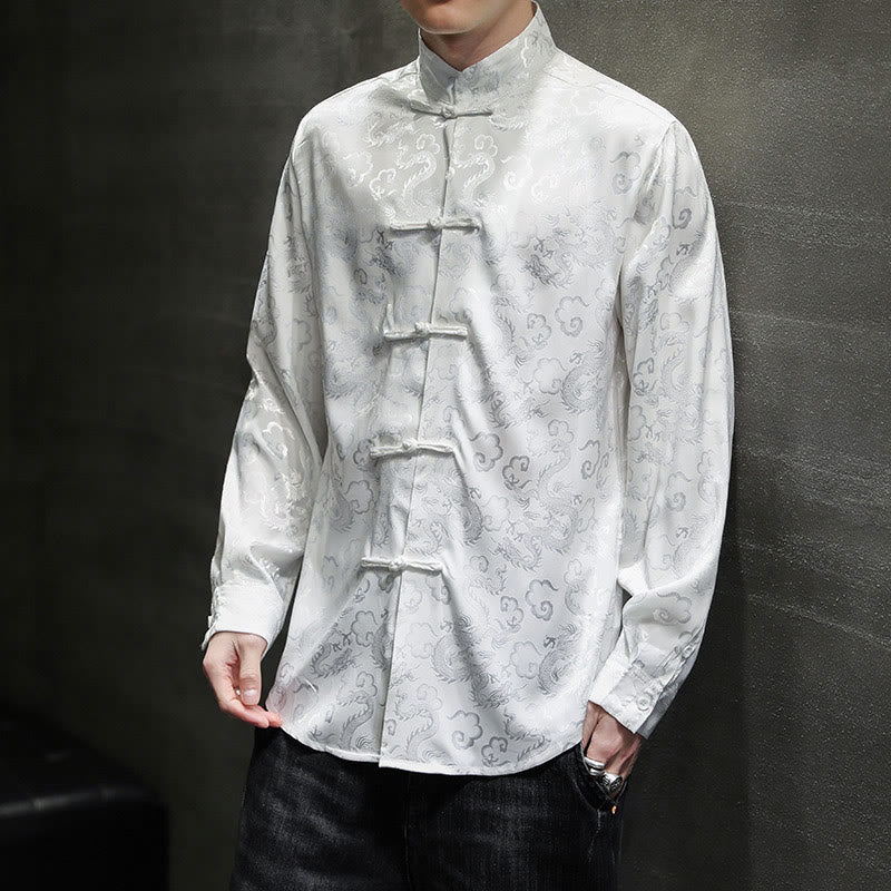 Buddha Stones Casual Drachenmuster Froschknopf Tang Anzug Leinen Herrenjacke Hemd - image 16