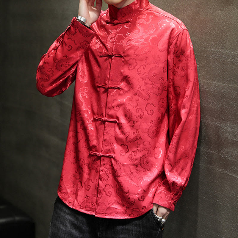Buddha Stones Casual Drachenmuster Froschknopf Tang Anzug Leinen Herrenjacke Hemd - image 50