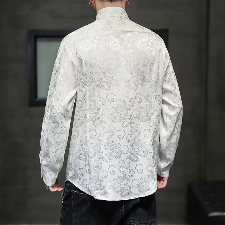 Buddha Stones Casual Drachenmuster Froschknopf Tang Anzug Leinen Herrenjacke Hemd - image 17
