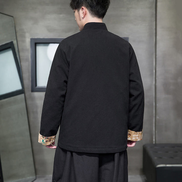 Buddha Stones, Pflaumenblüten-Stickerei, Manschetten-Blumen-Design, Froschknopf-Tang-Anzug, Baumwolle, Leinen, Herrenjacke, Hemd  - image 4