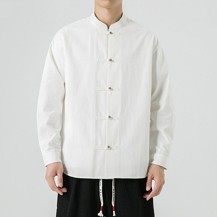 Buddha Stones Einfarbiges Froschknopf-Tang-Anzug-Baumwoll-Herren-Jackenhemd  - image 15