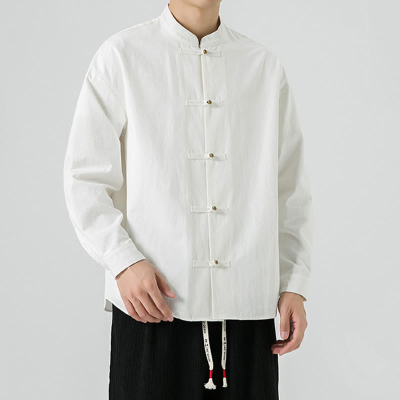 Buddha Stones Einfarbiges Froschknopf-Tang-Anzug-Baumwoll-Herren-Jackenhemd  - image 16