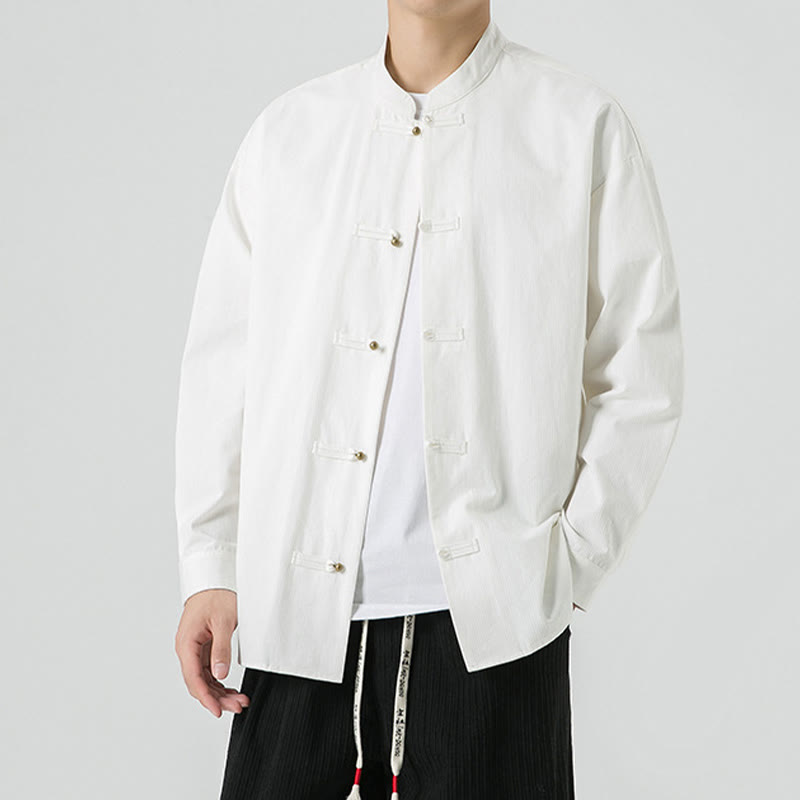 Buddha Stones Einfarbiges Froschknopf-Tang-Anzug-Baumwoll-Herren-Jackenhemd  - image 12