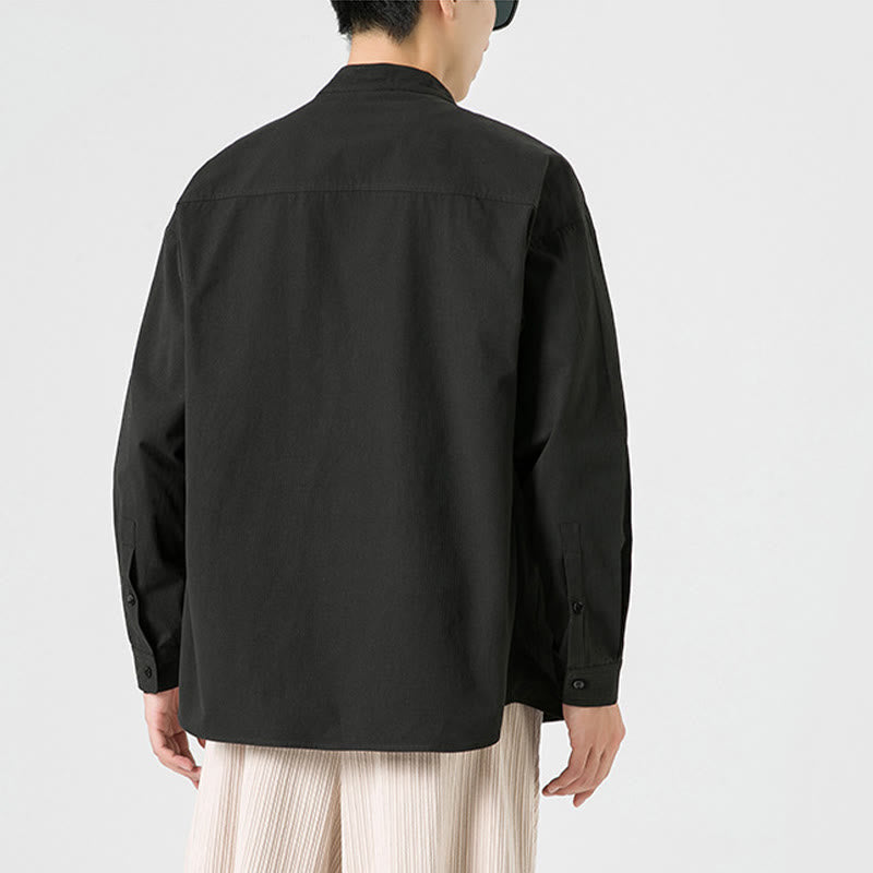 Buddha Stones Einfarbiges Froschknopf-Tang-Anzug-Baumwoll-Herren-Jackenhemd  - image 4
