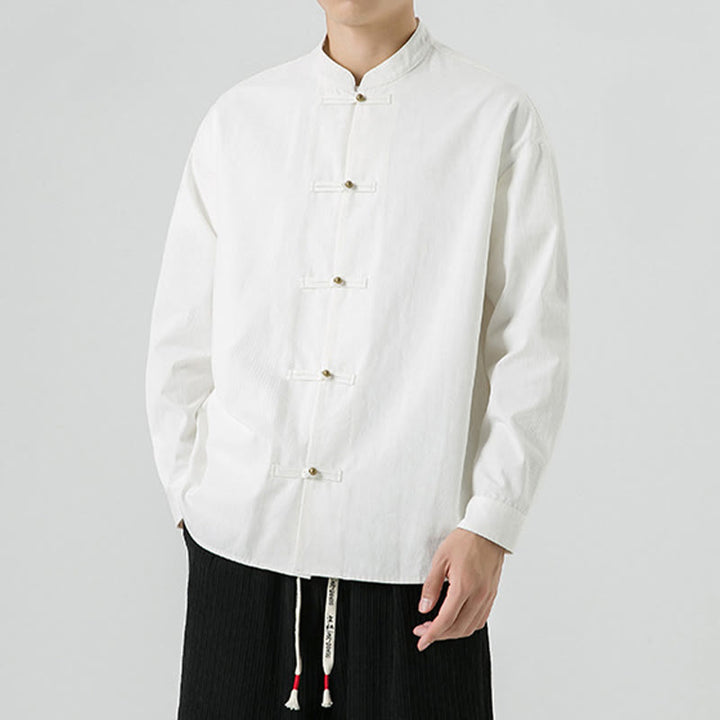 Buddha Stones Einfarbiges Froschknopf-Tang-Anzug-Baumwoll-Herren-Jackenhemd  - image 13