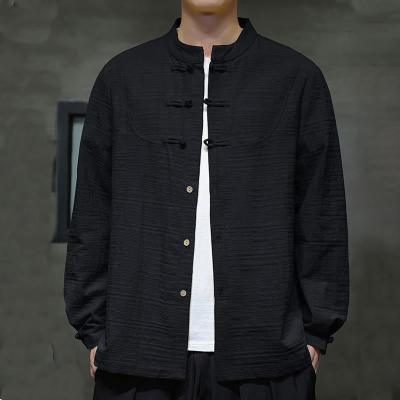 Buddha Stones Einfarbiger Tang-Anzug aus Baumwolle und Leinen mit halbem Froschknopf für Herren  - Schwarz - US/ UK/AU46, EU56 (5XL) - image 20