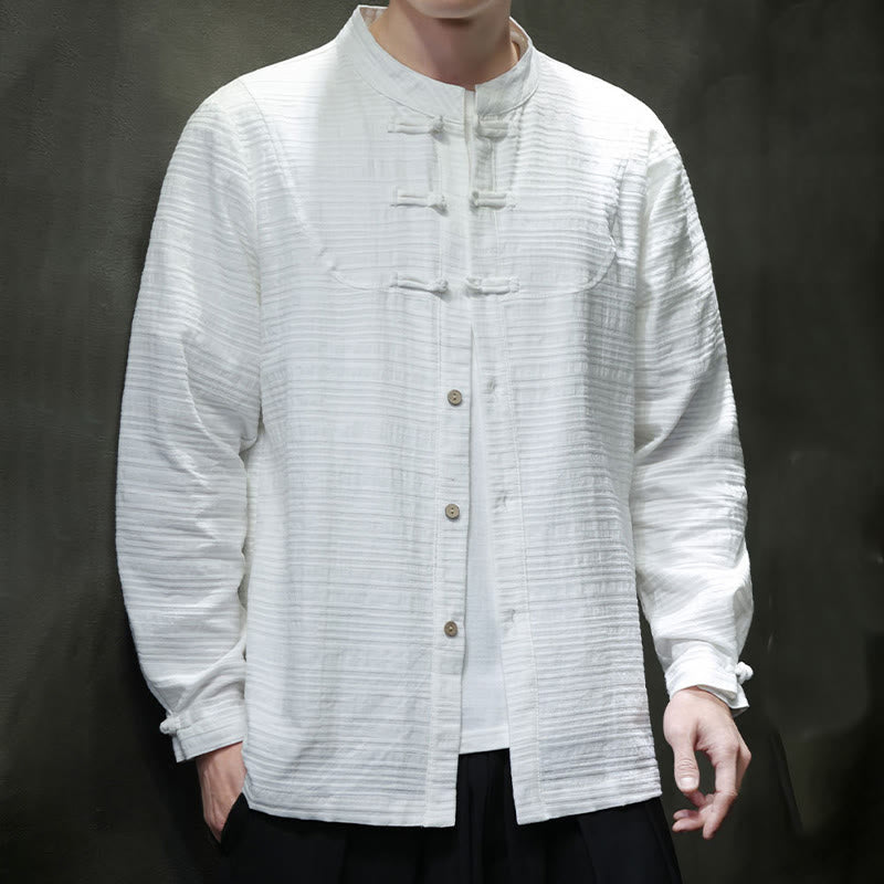 Buddha Stones Einfarbiger Tang-Anzug aus Baumwolle und Leinen mit halbem Froschknopf für Herren  - image 13