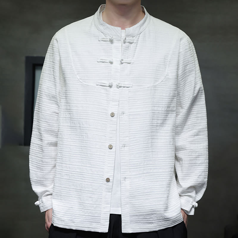 Buddha Stones Einfarbiger Tang-Anzug aus Baumwolle und Leinen mit halbem Froschknopf für Herren  - image 9