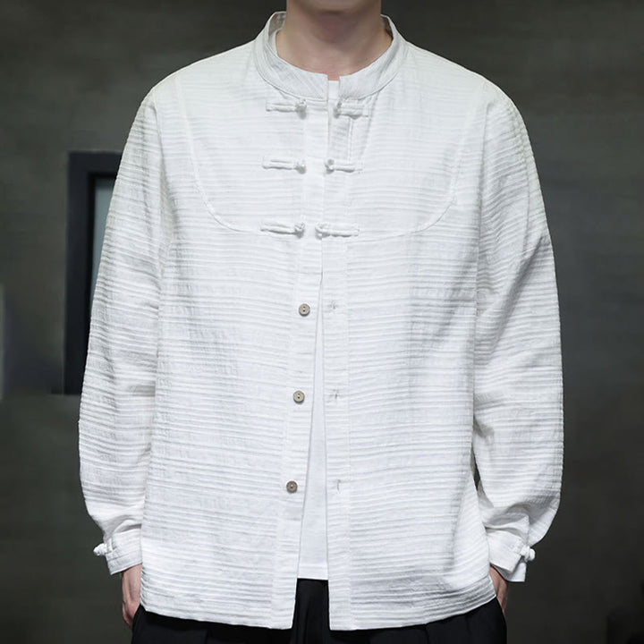 Buddha Stones Einfarbiger Tang-Anzug aus Baumwolle und Leinen mit halbem Froschknopf für Herren  - image 9