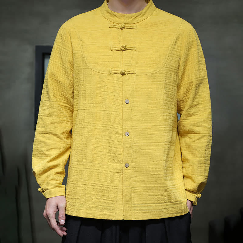 Buddha Stones Einfarbiger Tang-Anzug aus Baumwolle und Leinen mit halbem Froschknopf für Herren  - image 25