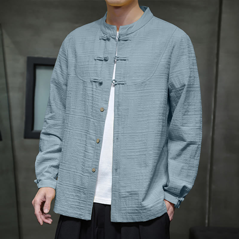 Buddha Stones Einfarbiger Tang-Anzug aus Baumwolle und Leinen mit halbem Froschknopf für Herren  - Kadettenblau - US/ UK/AU46, EU56 (5XL) - image 0