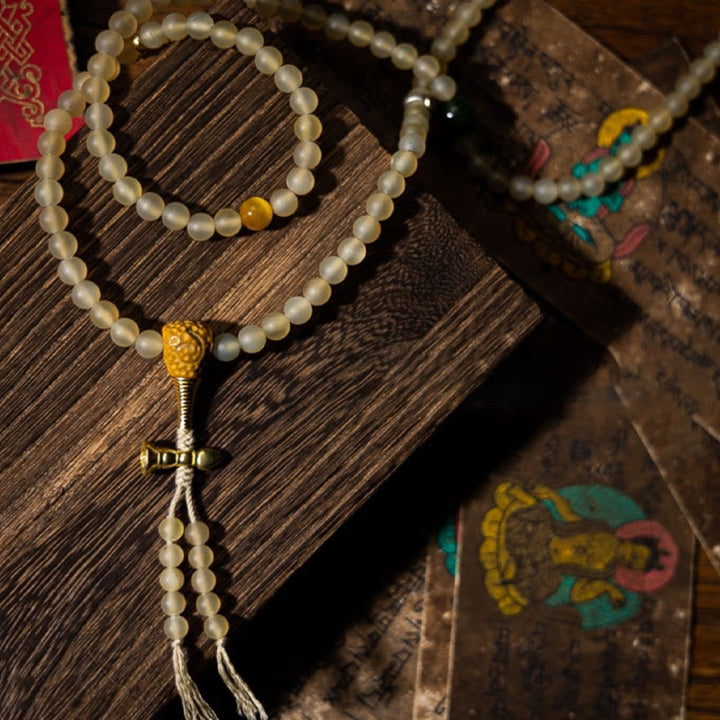 Buddha Stones Tibet 108 Mala Perlen Chinesisches Sternzeichen Natal Buddha Natürliches Schafhorn Reichtum Armband