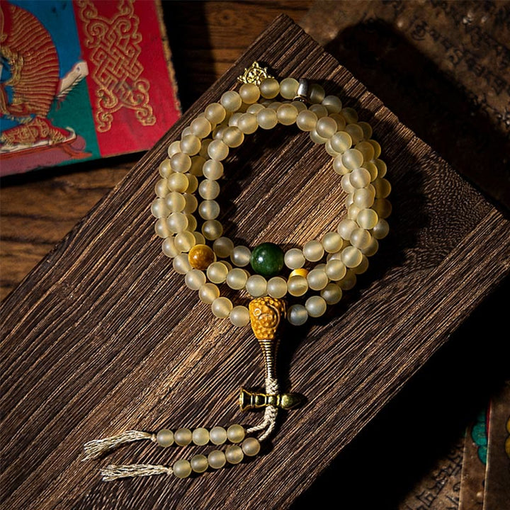 Buddha Stones Tibet 108 Mala Perlen Chinesisches Sternzeichen Natal Buddha Natürliches Schafhorn Reichtum Armband