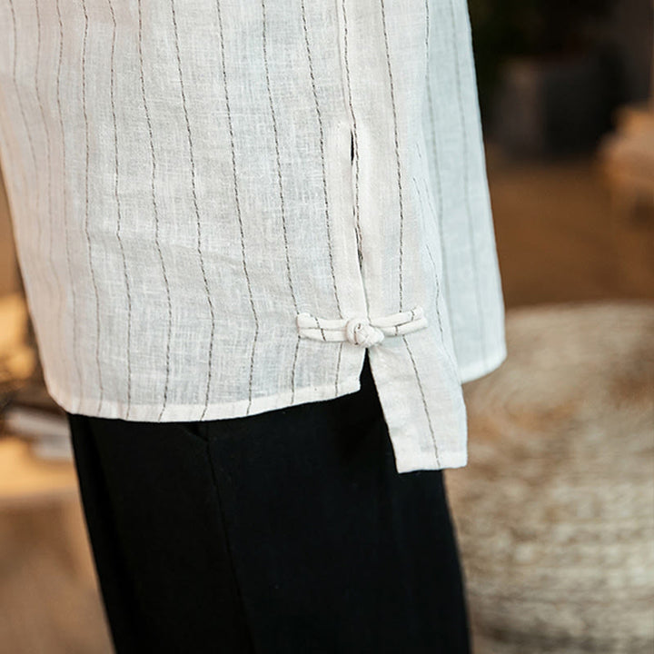 Buddha Stones - Gestreiftes Herrenhemd aus Leinen mit halben Knöpfen und Dreiviertelärmeln - image 25