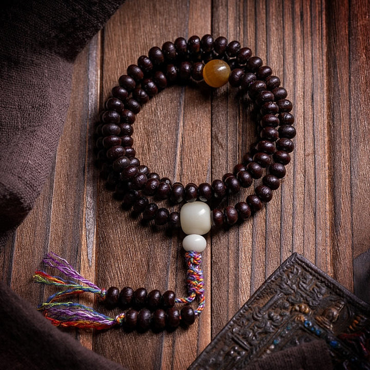 Buddha Stones, 108 Mala-Perlen, Schale, Bodhi-Samen, farbiges Seil, Peace-Armband