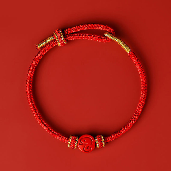 Armband mit Buddha Stones, chinesisches Sternzeichen, rote Schnur, achtfädig, Friedensknoten, Zinnober, Schutz, Glück