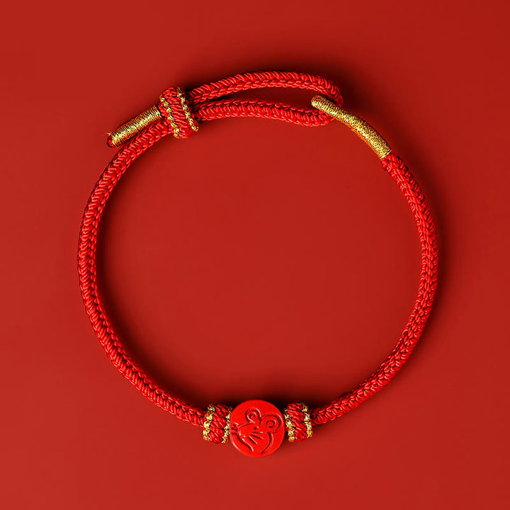 Armband mit Buddha Stones, chinesisches Sternzeichen, rote Schnur, achtfädig, Friedensknoten, Zinnober, Schutz, Glück