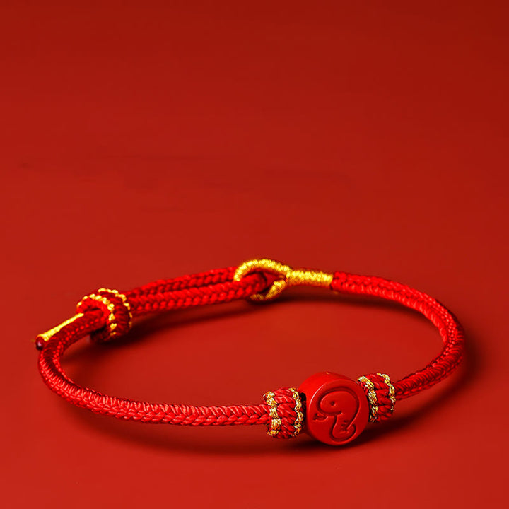 Armband mit Buddha Stones, chinesisches Sternzeichen, rote Schnur, achtfädig, Friedensknoten, Zinnober, Schutz, Glück