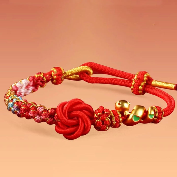 Buddha Stones, rote Schnur, Mandala-Knoten, handgewebt, bunte Blumen, Jahr der Schlange, Schutz, geflochtenes Armband