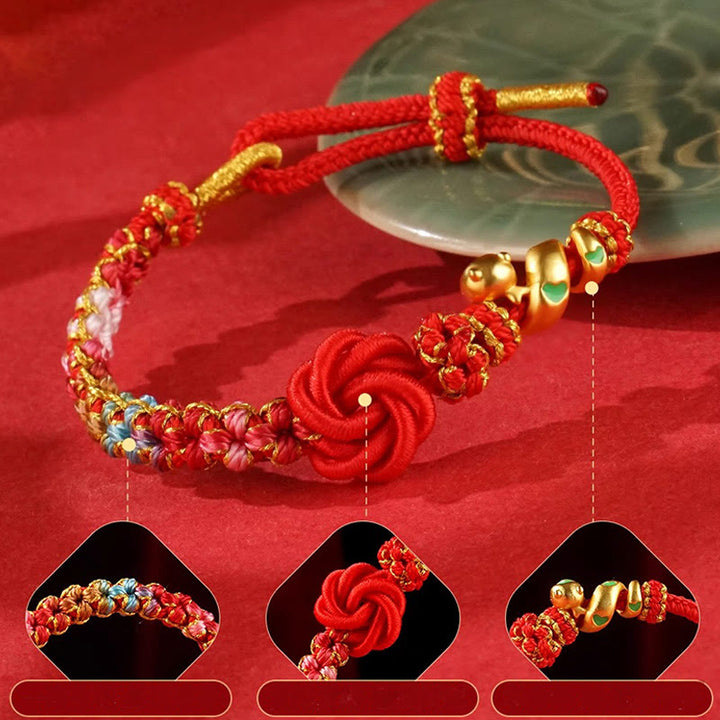 Buddha Stones, rote Schnur, Mandala-Knoten, handgewebt, bunte Blumen, Jahr der Schlange, Schutz, geflochtenes Armband