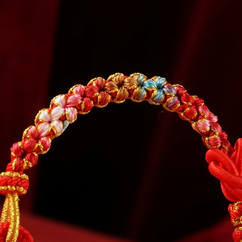 Buddha Stones, rote Schnur, Mandala-Knoten, handgewebt, bunte Blumen, Jahr der Schlange, Schutz, geflochtenes Armband