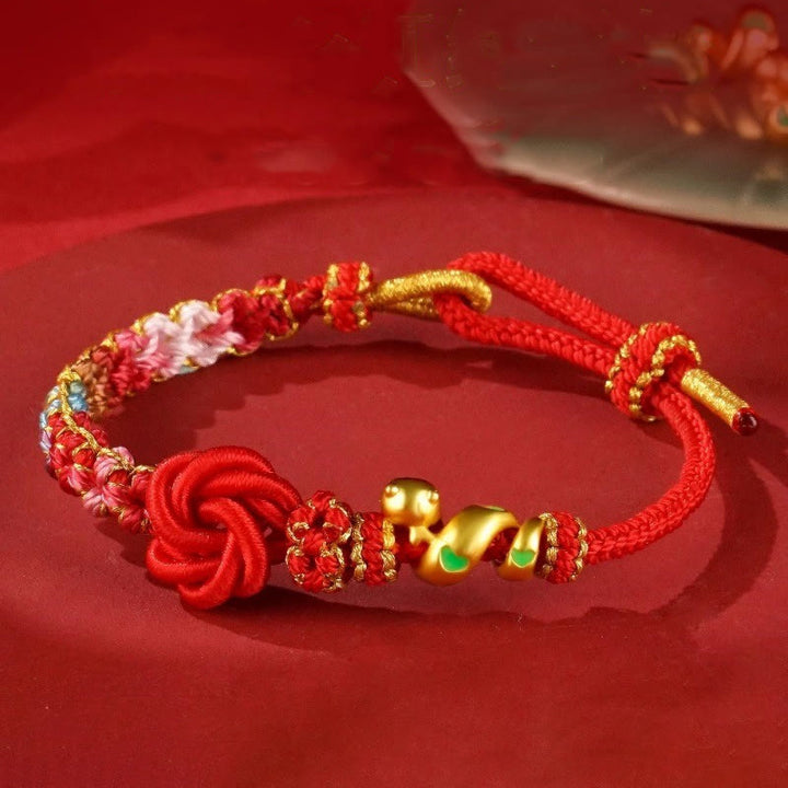 Buddha Stones, rote Schnur, Mandala-Knoten, handgewebt, bunte Blumen, Jahr der Schlange, Schutz, geflochtenes Armband