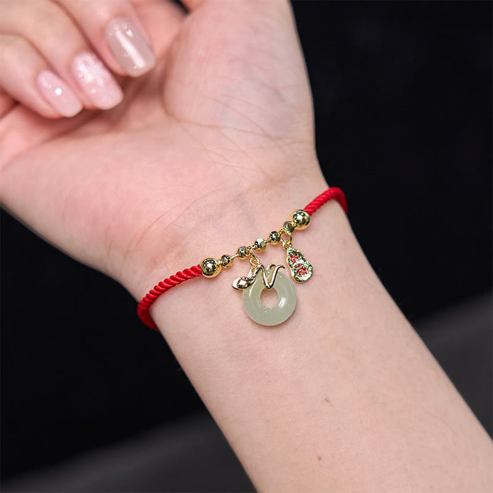 Buddha Stones Lucky Das Jahr der Schlange 2025 Jade Red String Schutz Bundle-1