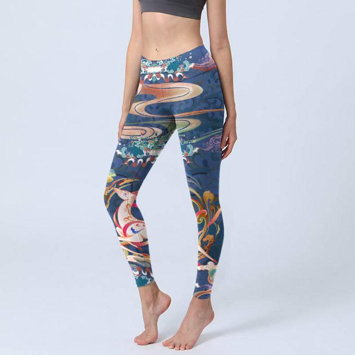 Buddha Stones ​​Hirsch Glückverheißende Wolken Lotus Gym Leggings frauen Yoga Hosen - Dunkelblau - US18， UK/AU22，EU50 (4XL) - image 1