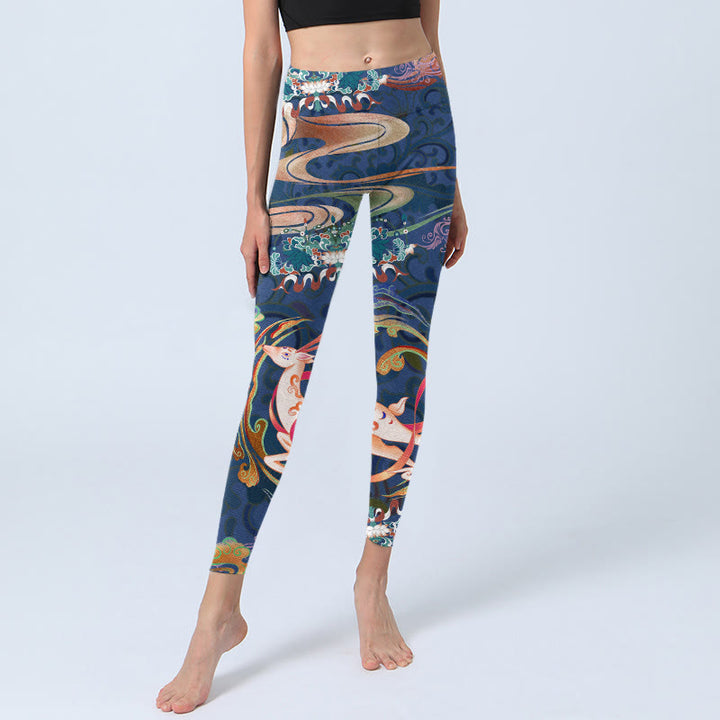 Buddha Stones ​​Hirsch Glückverheißende Wolken Lotus Gym Leggings frauen Yoga Hosen - image 6