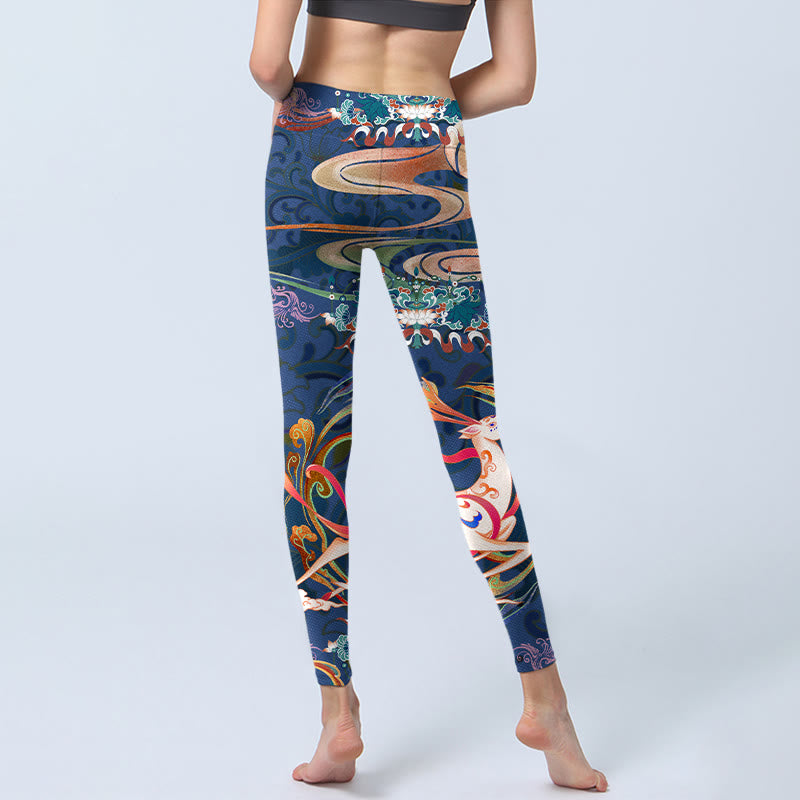 Buddha Stones ​​Hirsch Glückverheißende Wolken Lotus Gym Leggings frauen Yoga Hosen - image 6