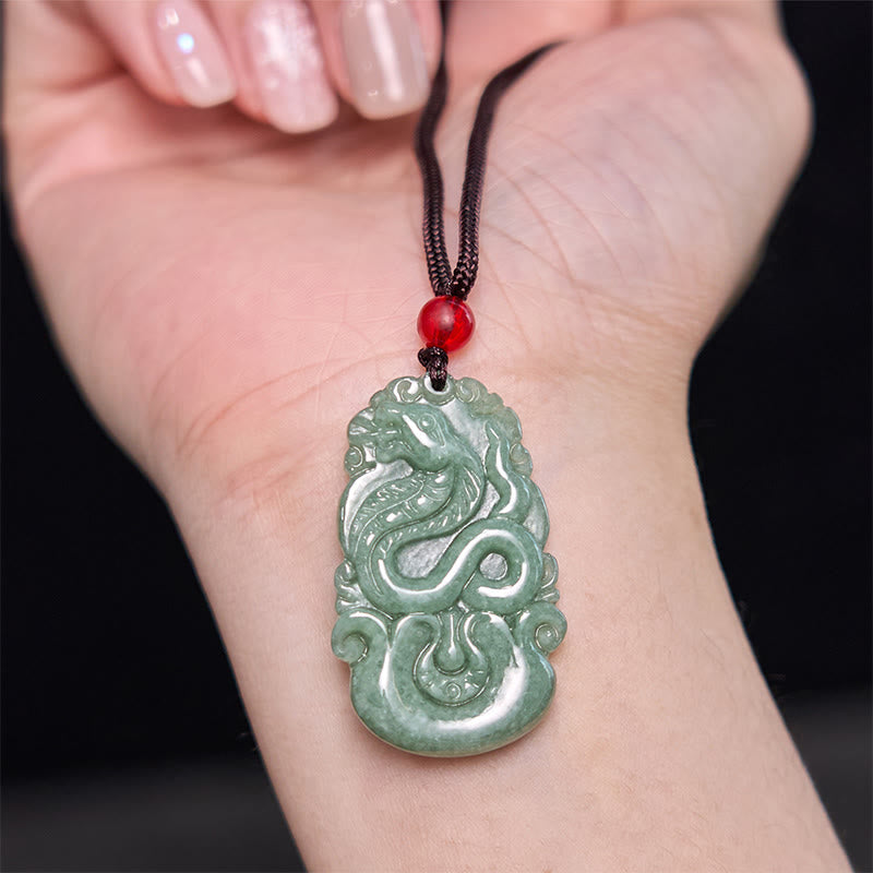 Buddha Stones Lucky Healing Das Jahr der Schlange 2025 Jade Weißer Kristall Rote Schnur Schutzpaket