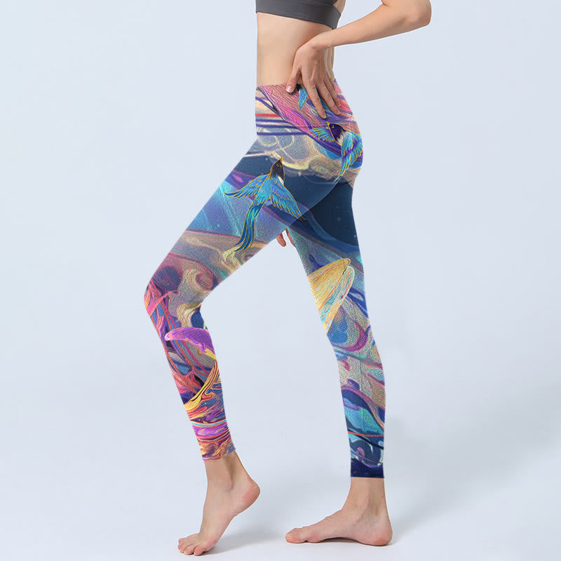 Buddha Stones Wale Schwalben Wellen Druck Gym Leggings frauen Yoga Hosen