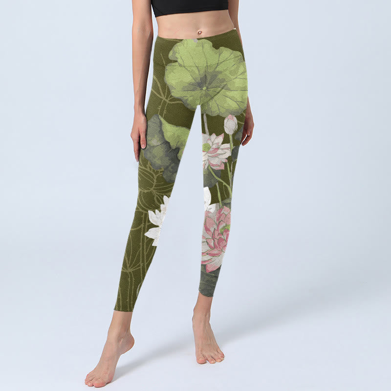 Buddha Stones Lotus Print Gym Leggings Damen Yogahose