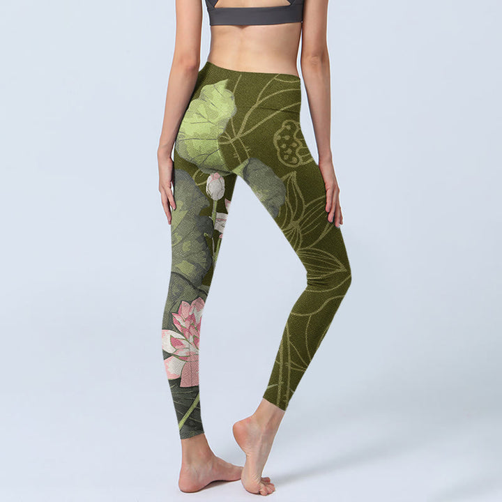 Buddha Stones Lotus Print Gym Leggings Damen Yogahose