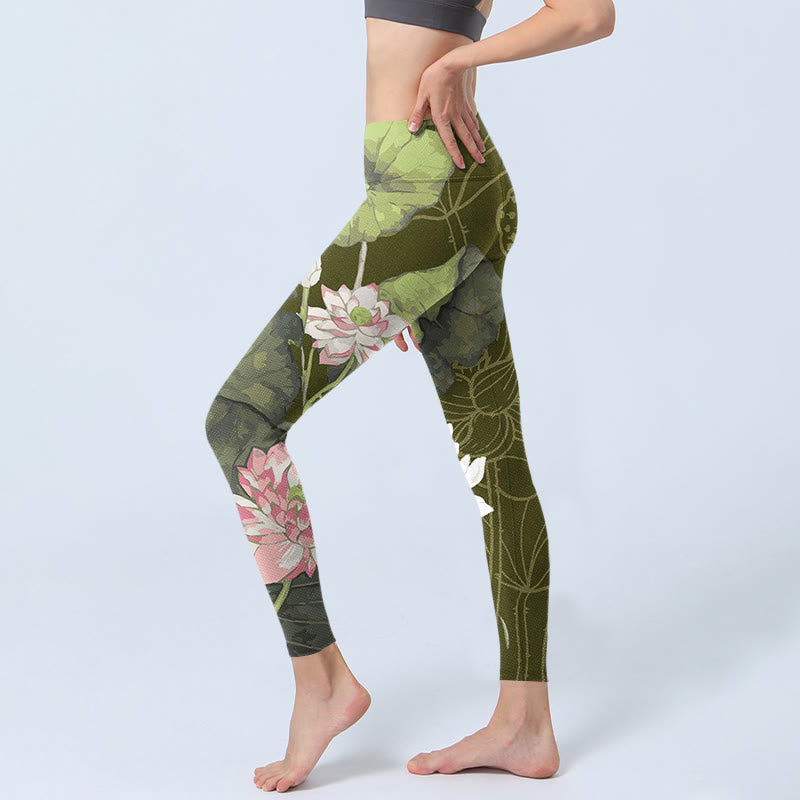 Buddha Stones Lotus Print Gym Leggings Damen Yogahose