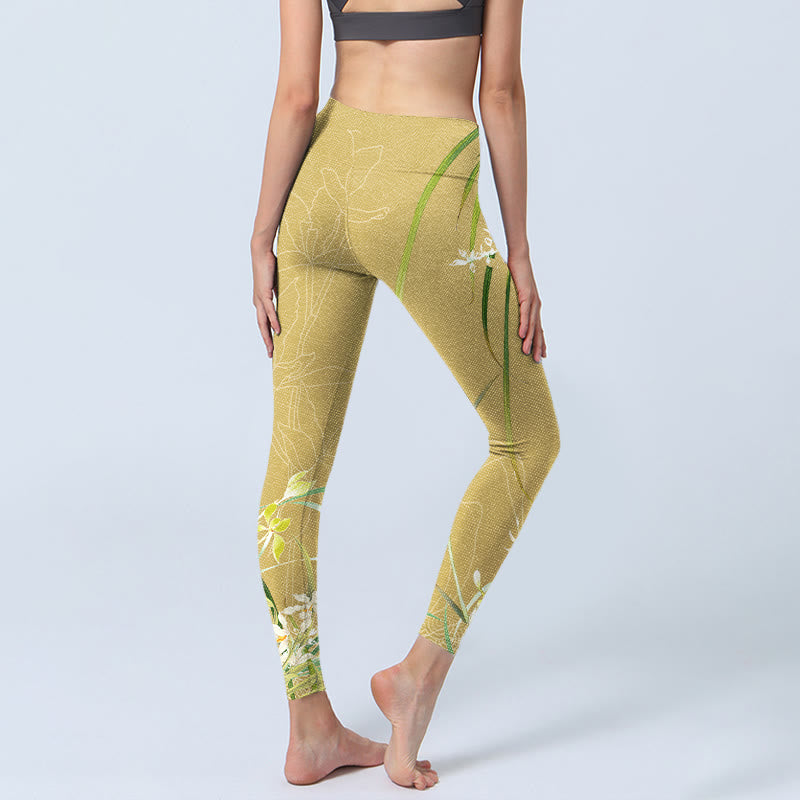 Buddha Stones, gelbe Orchideenblüten, weinende Blätter, Druck, Gym-Leggings, Damen-Yogahose - image 5
