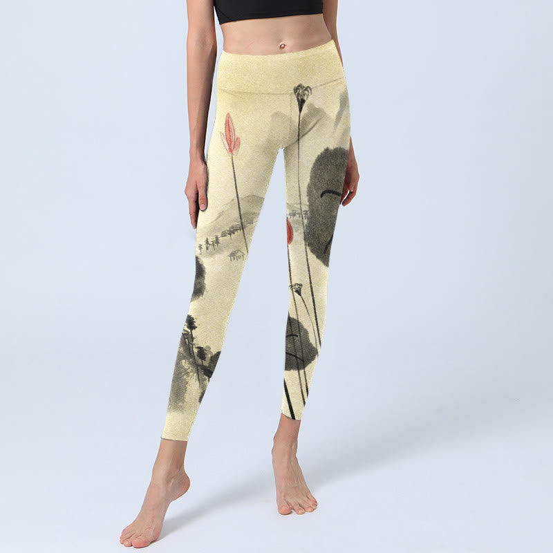 Buddha Stones ​​Lotus Berge Haus Druck Gym Leggings frauen Yoga Hosen - image 6