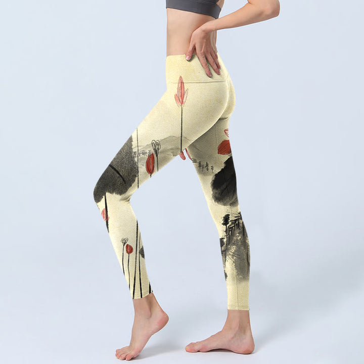 Buddha Stones ​​Lotus Berge Haus Druck Gym Leggings frauen Yoga Hosen - image 3