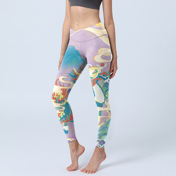 Buddha Stones, lila Drache, glückverheißende Wolken, Druck, Gym-Leggings für Damen, Yoga-Hose - Pflaume - US18， UK/AU22，EU50 (4XL) - image 1