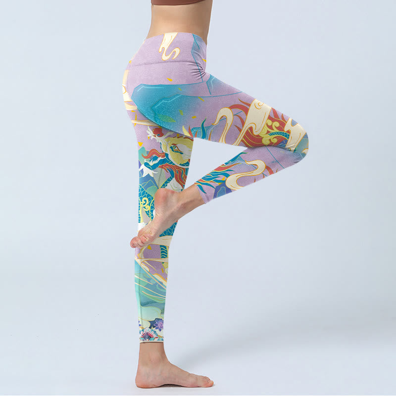 Buddha Stones, lila Drache, glückverheißende Wolken, Druck, Gym-Leggings für Damen, Yoga-Hose - image 4