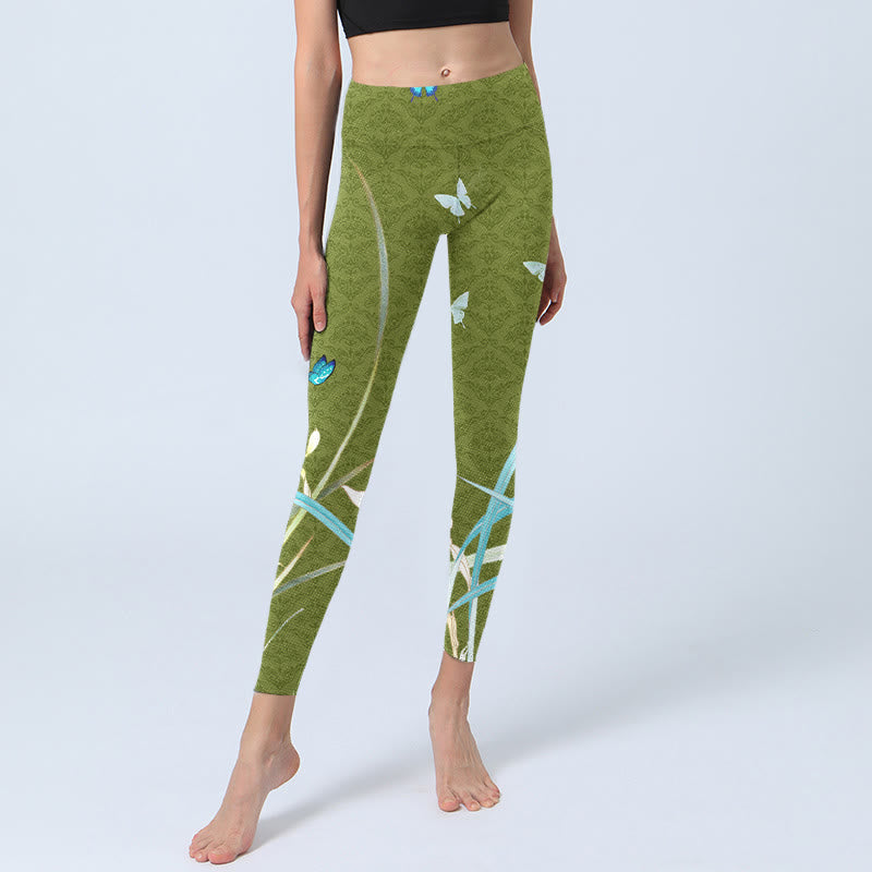 Buddha Stones Grün Schmetterling Orchidee Blumen Druck Gym Leggings frauen Yoga Hosen - image 6