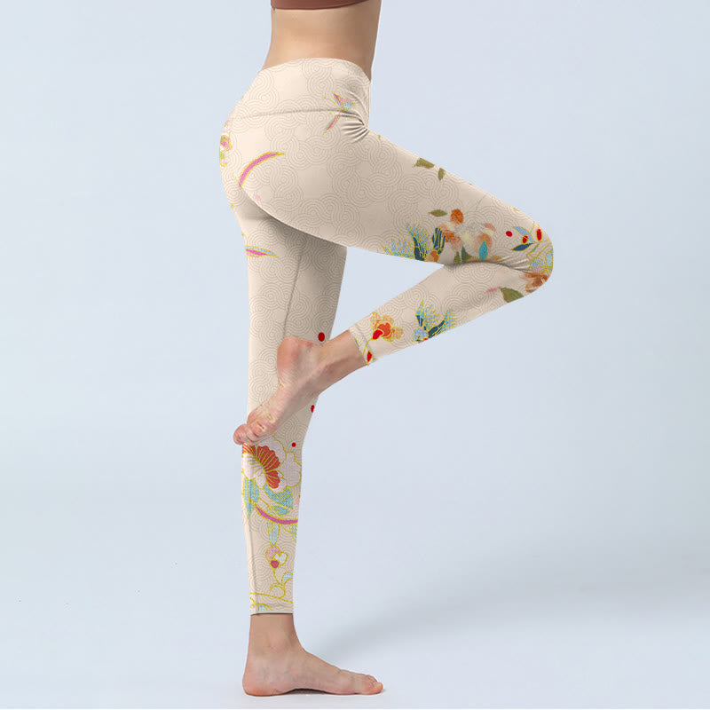 Buddha Stones Aprikose Schmetterling Pfingstrose Blumen Blätter Druck Gym Leggings Frauen Yoga Hosen - image 4